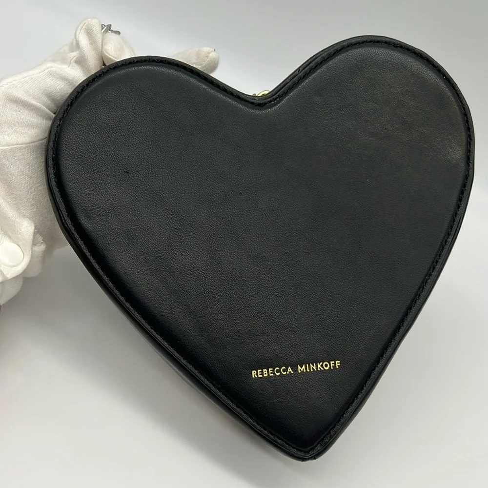 Rebecca Minkoff Heart Crossbody Bag Black Gold Silver - Picture 3 of 16